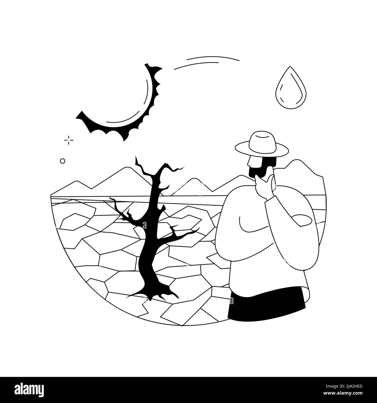 Illustrazione vettoriale del concetto astratto di siccità. Condizioni atmosferiche estreme, problema di erosione, mancanza di precipitazioni, riscaldamento globale, lotta alla siccità, di naturale Illustrazione Vettoriale