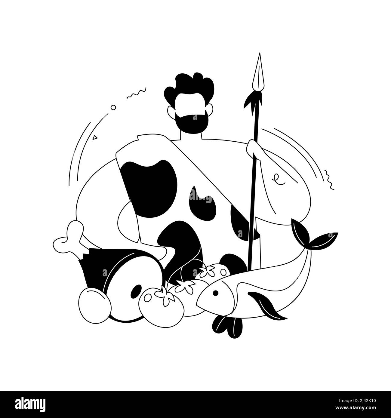 Illustrazione vettoriale del concetto astratto della dieta del Paleo. Dieta a perdita di peso, insalata di verdure fresche, alimenti biologici sani, pesce crudo, piatto vegetariano, healt Illustrazione Vettoriale