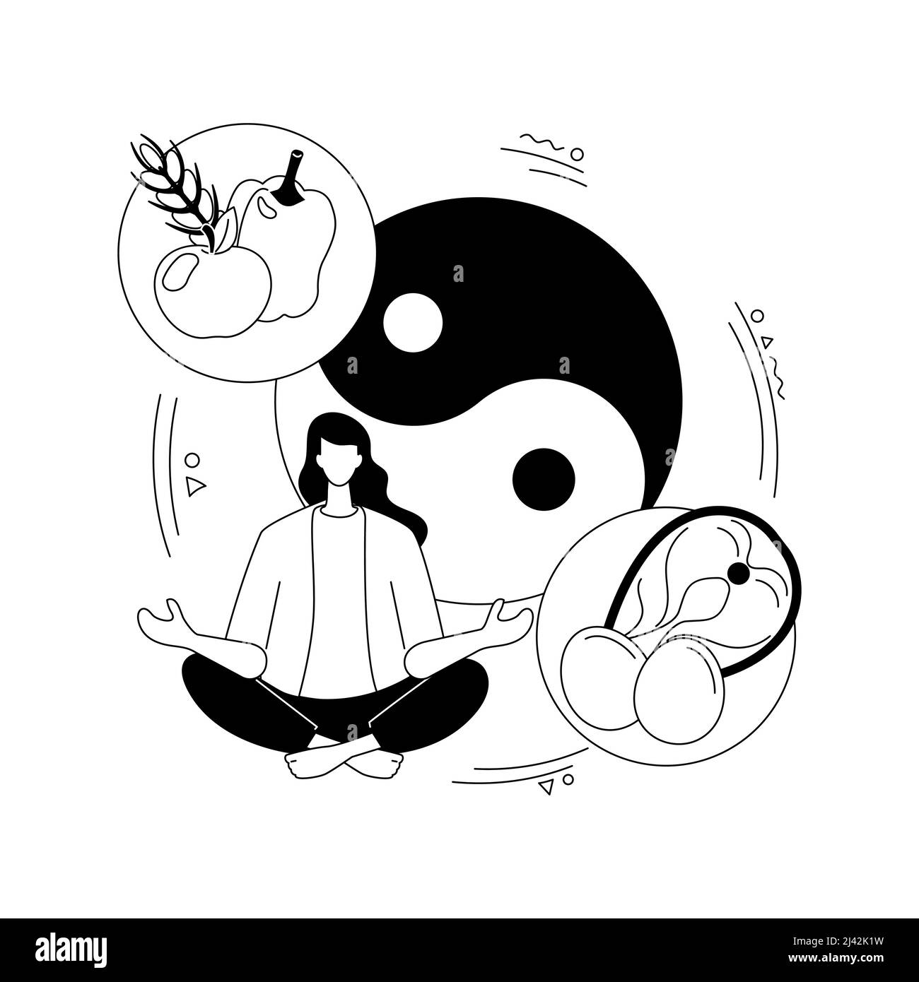 Illustrazione vettoriale del concetto astratto della dieta macrobiotica. Cibo di stagione, piatto equilibrato, verdure fresche e cereali interi, dieta sana personale, organi Illustrazione Vettoriale