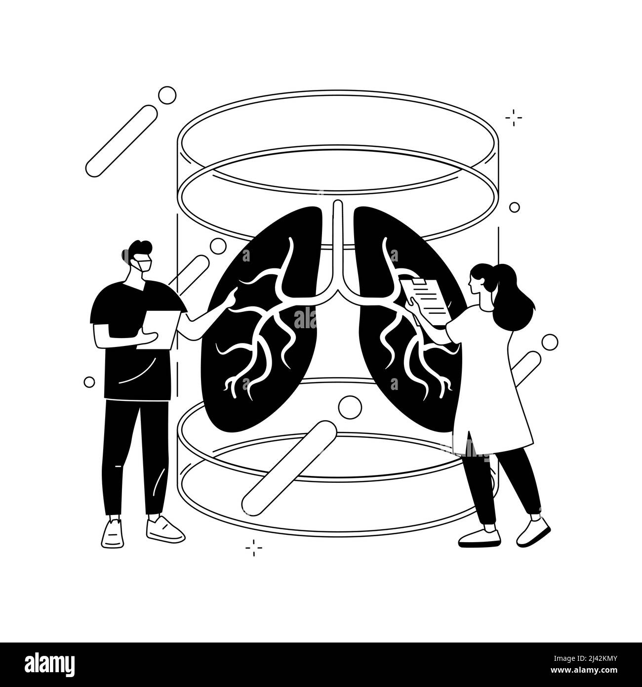 Illustrazione vettoriale astratta del concetto di organi coltivati in laboratorio. Cellule staminali coltivate in laboratorio, organi bioartificiali, parti artificiali del corpo umano, transpl in crescita Illustrazione Vettoriale