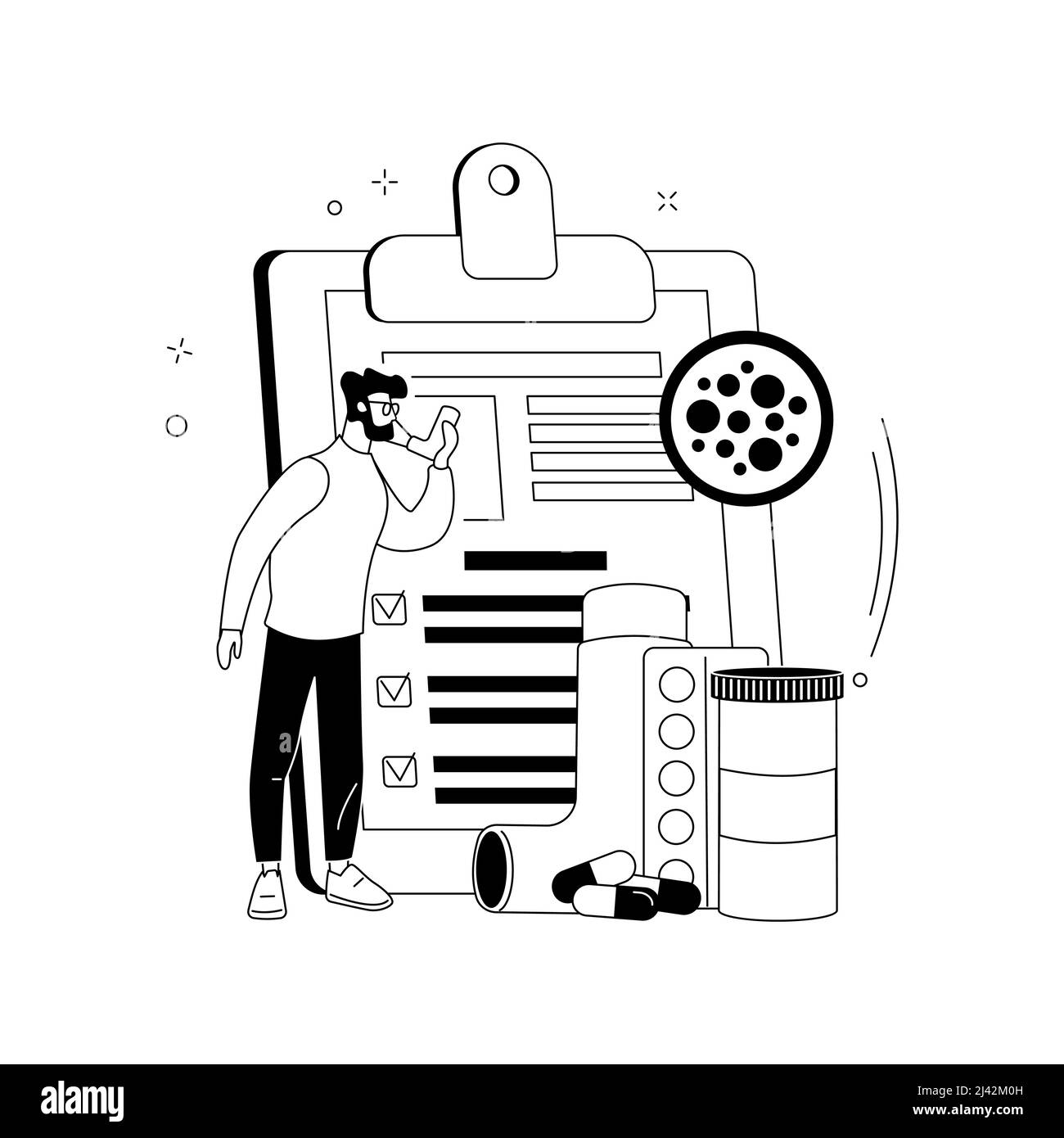 Trattamento dell'asma bronchiale concetto astratto illustrazione vettoriale. Malattia respiratoria, respiro corto, asma farmaco, prescrizione medica, Illustrazione Vettoriale