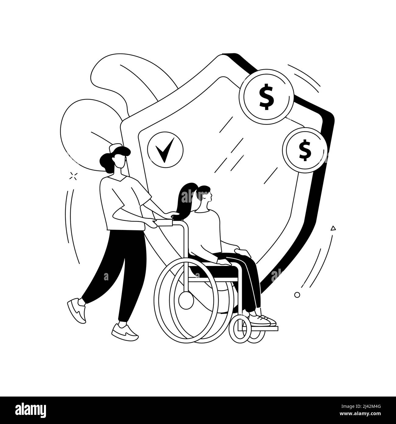 Illustrazione vettoriale del concetto astratto del beneficio non contributivo. Indennità di presenza statale, assistenza regolare, persona disabile, infermiera domestica, pagamento per anziani Illustrazione Vettoriale