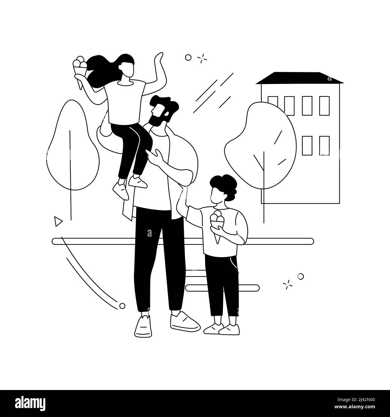 Modern dads astratta concetto di illustrazione vettoriale. Stay-at-home padre, casa super bravo papà, coinvolgere in bambini vivere, insieme con i bambini, fam attivo Illustrazione Vettoriale
