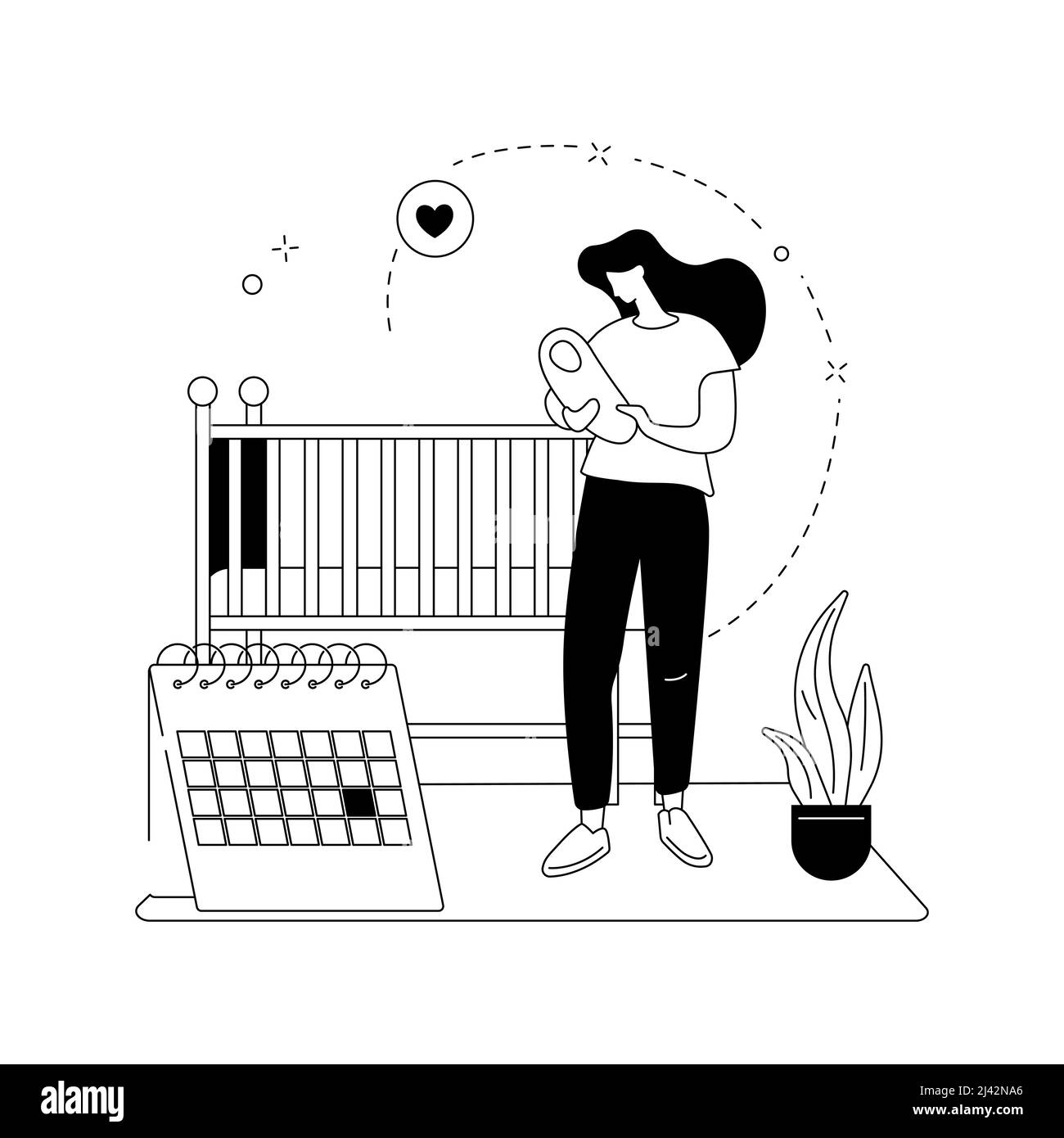Illustrazione del vettore del concetto astratto del congedo di maternità. Donna incinta, aspettandosi un bambino, madre felice, mamma che lavora, ufficio domestico, cura per i bambini, bab Illustrazione Vettoriale