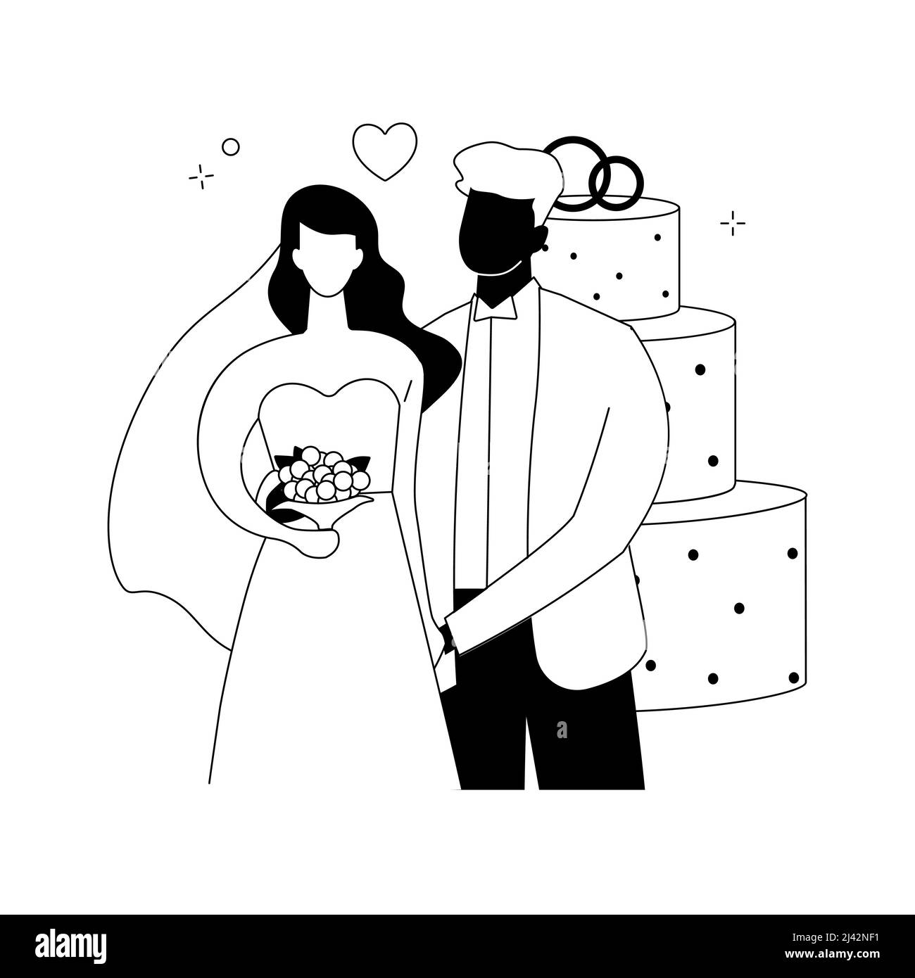 Illustrazione vettoriale astratta del concetto di matrimonio misto. Matrimonio interrazziale, razze e religioni diverse, felice famiglia multirazziale, coppia mista, matrimonio Illustrazione Vettoriale