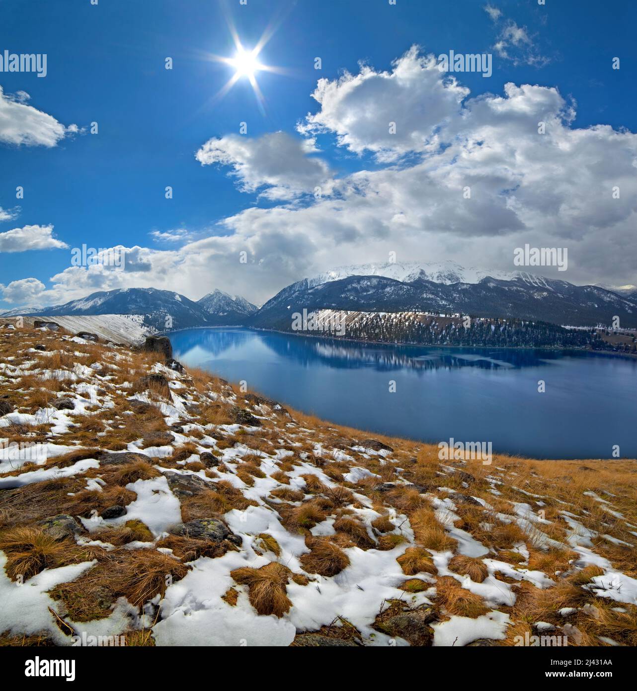 Neve primaverile sulla morena orientale, , Wallowa Lake, Oregon Foto Stock