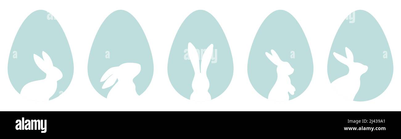 Set di uova di pasqua con silhouette di coniglio Illustrazione Vettoriale