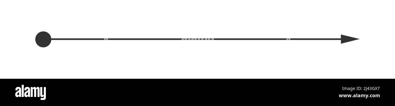 Linea retta con punto all'inizio e freccia alla fine. Simbolo di direzione, obiettivo, obiettivo, percorso, sfida facile, modo veloce, piano ideale isolato su sfondo bianco. Illustrazione grafica vettoriale Illustrazione Vettoriale