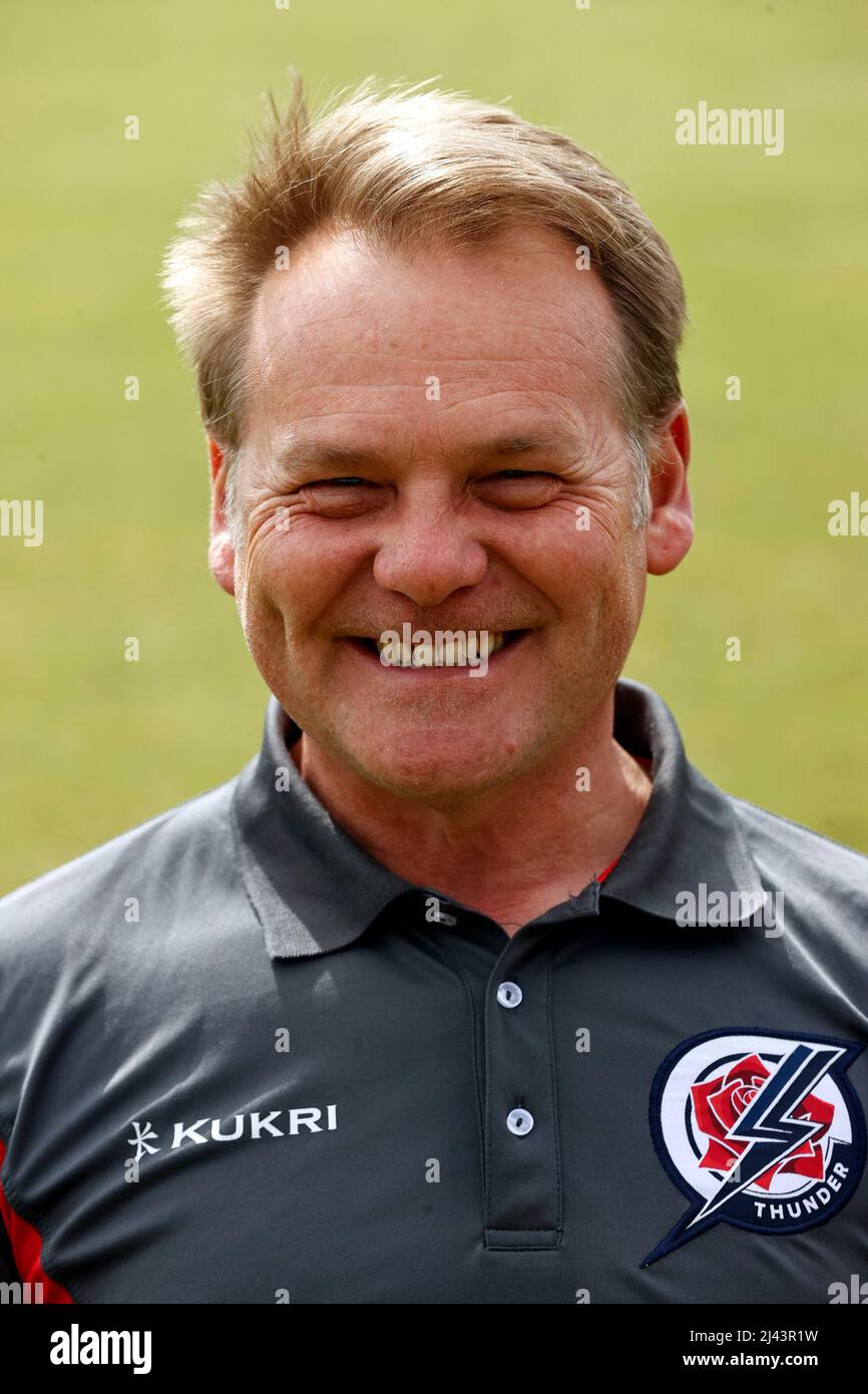 11th aprile 2022, Lancashire County Cricket Club, The Emirates, Old Trafford, Manchester Inghilterra; Lancashire County Cricket Club 2022 Media Day; Paul Shaw, allenatore capo di Lancashire Thunder Foto Stock