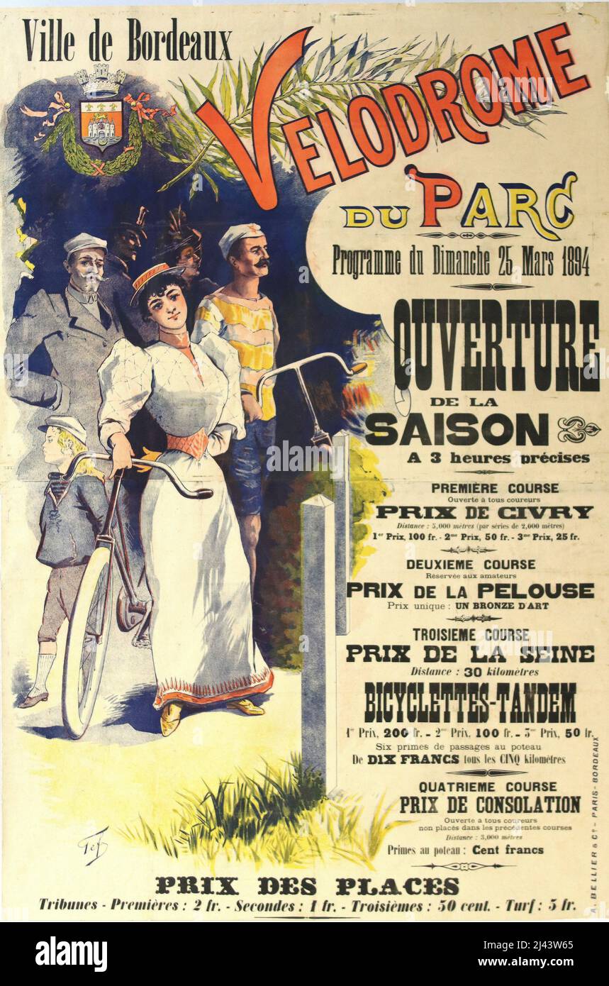 Poster della bicicletta francese d'epoca - Velodrone Foto Stock