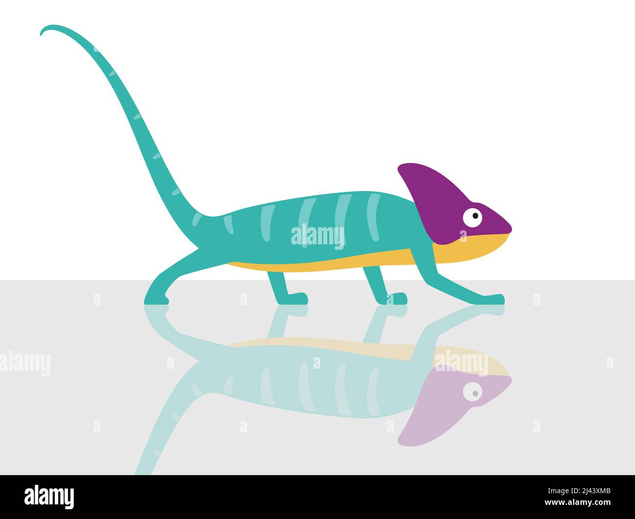 Chameleon camminando sul vetro in uno sfondo bianco, illustrazione vettoriale Illustrazione Vettoriale