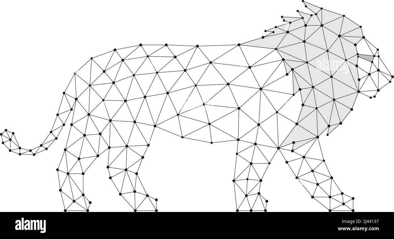 Lion sta camminando, mesh triangolare, illustrazione vettoriale Illustrazione Vettoriale