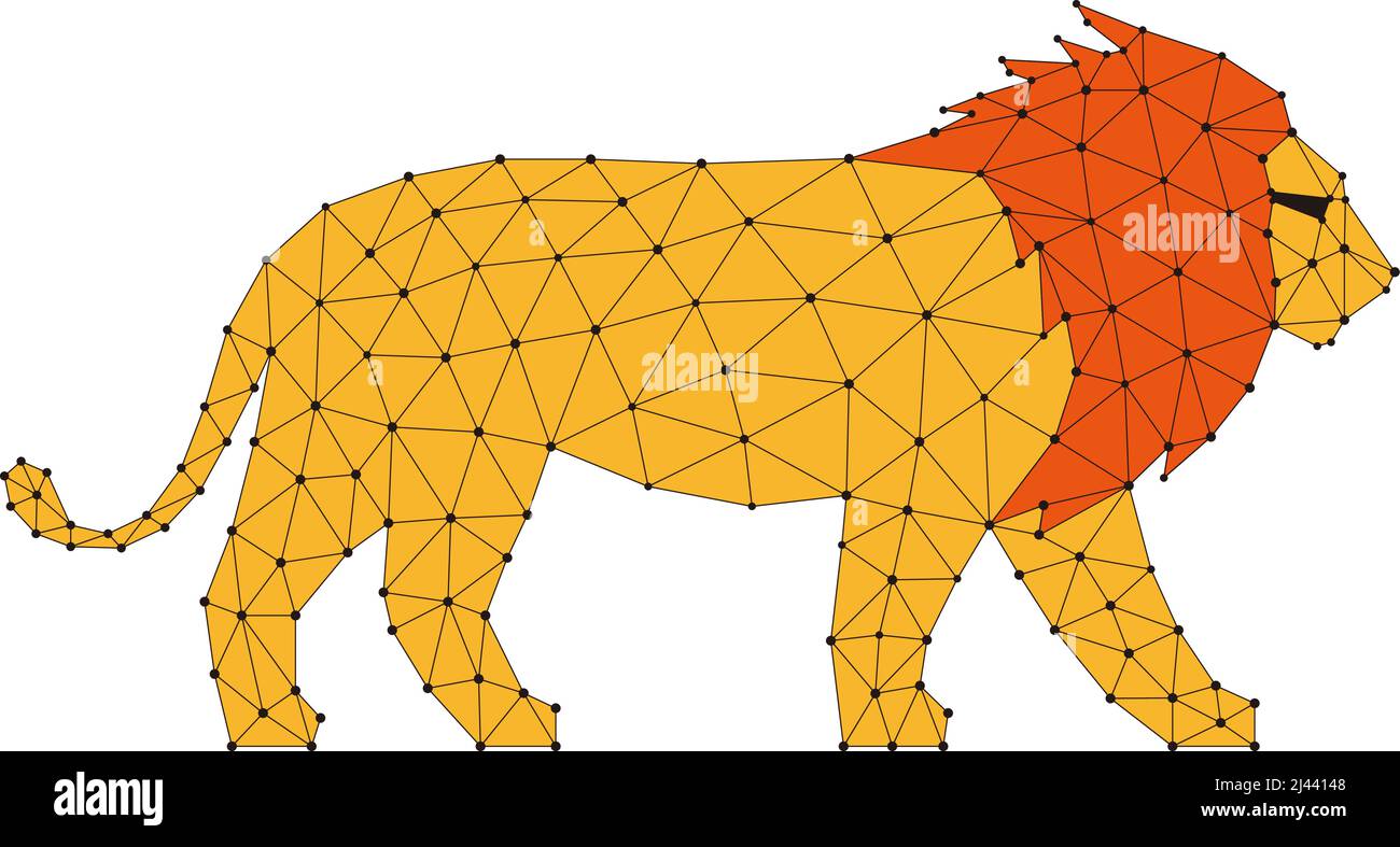 Lion sta camminando, mesh triangolare, illustrazione vettoriale Illustrazione Vettoriale