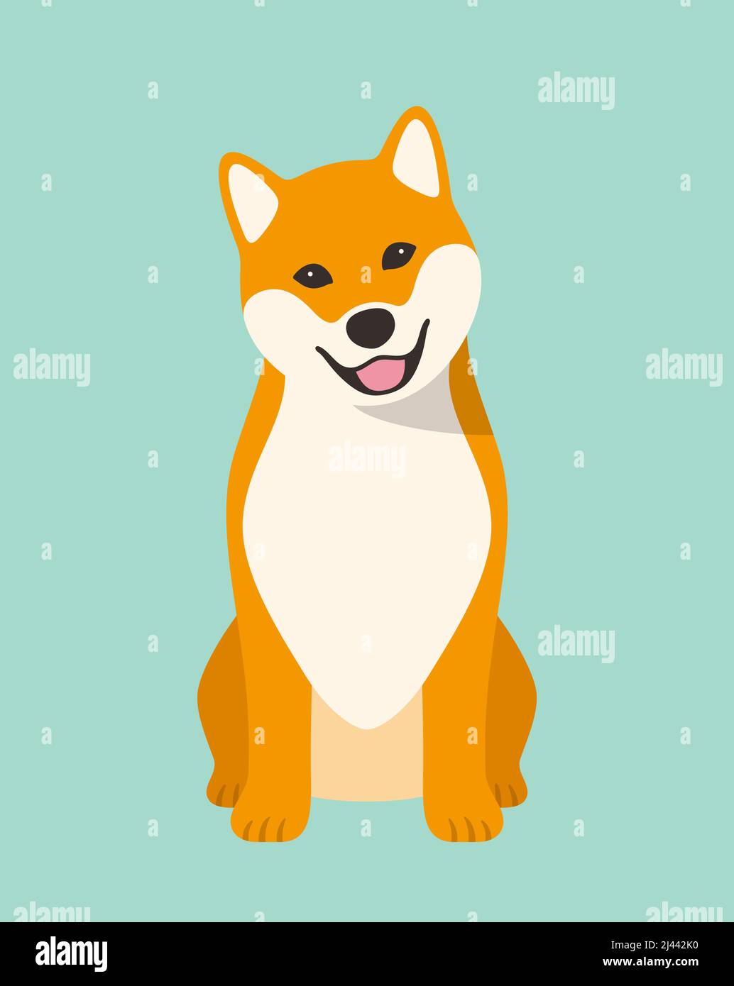 Il cane Shiba Inu è seduto in attesa dell'ordine del padrone Illustrazione Vettoriale