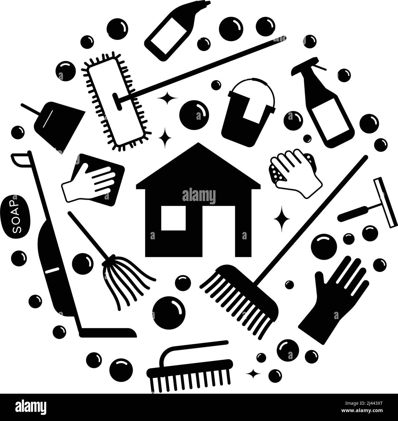 Set di icone degli strumenti di pulizia, illustrazione vettoriale Illustrazione Vettoriale