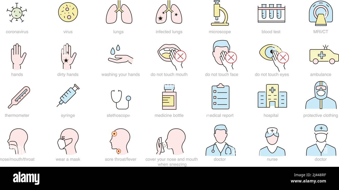 Icone mediche e dei virus, prevenzione e suggerimenti di trattamento per l'infografica coronavirus Illustrazione Vettoriale