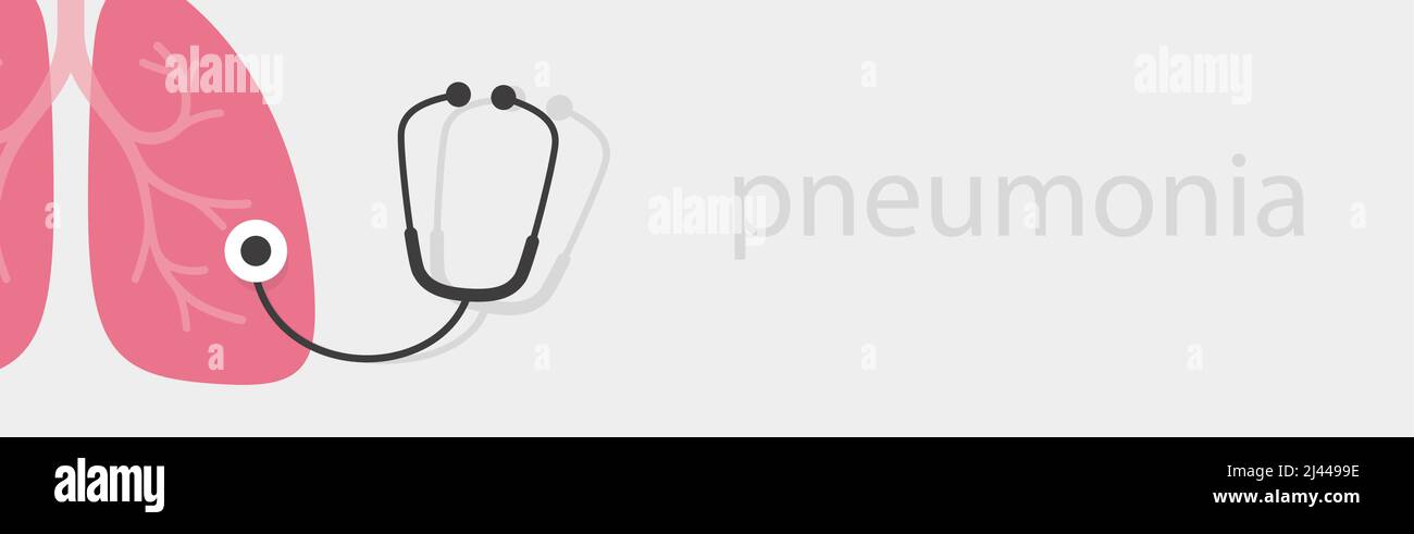 Polmoni e stetoscopio. Giornata mondiale della polmonite. Esaminare e controllare i polmoni. Banner Illustrazione Vettoriale