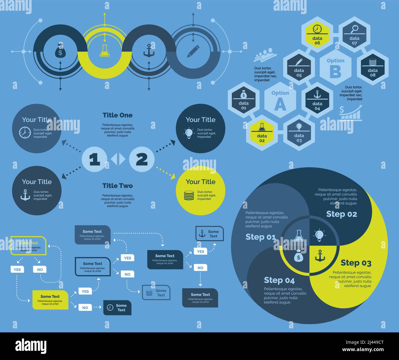 Soluzioni per le aziende. Dati aziendali. Concetto creativo per infografica, vari modelli di business, presentazione, marketing, relazione annuale. Può essere noi Illustrazione Vettoriale