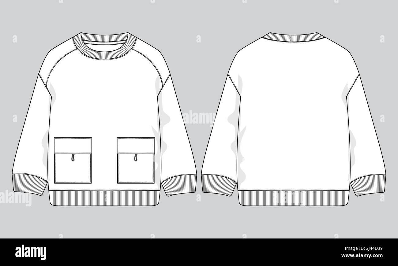 Maglia a manica lunga Sweatshirt moda generale disegni piatti disegno tecnico modello vettoriale per uomo. Abito di abbigliamento disegno mockup CAD illustrazione. Illustrazione Vettoriale
