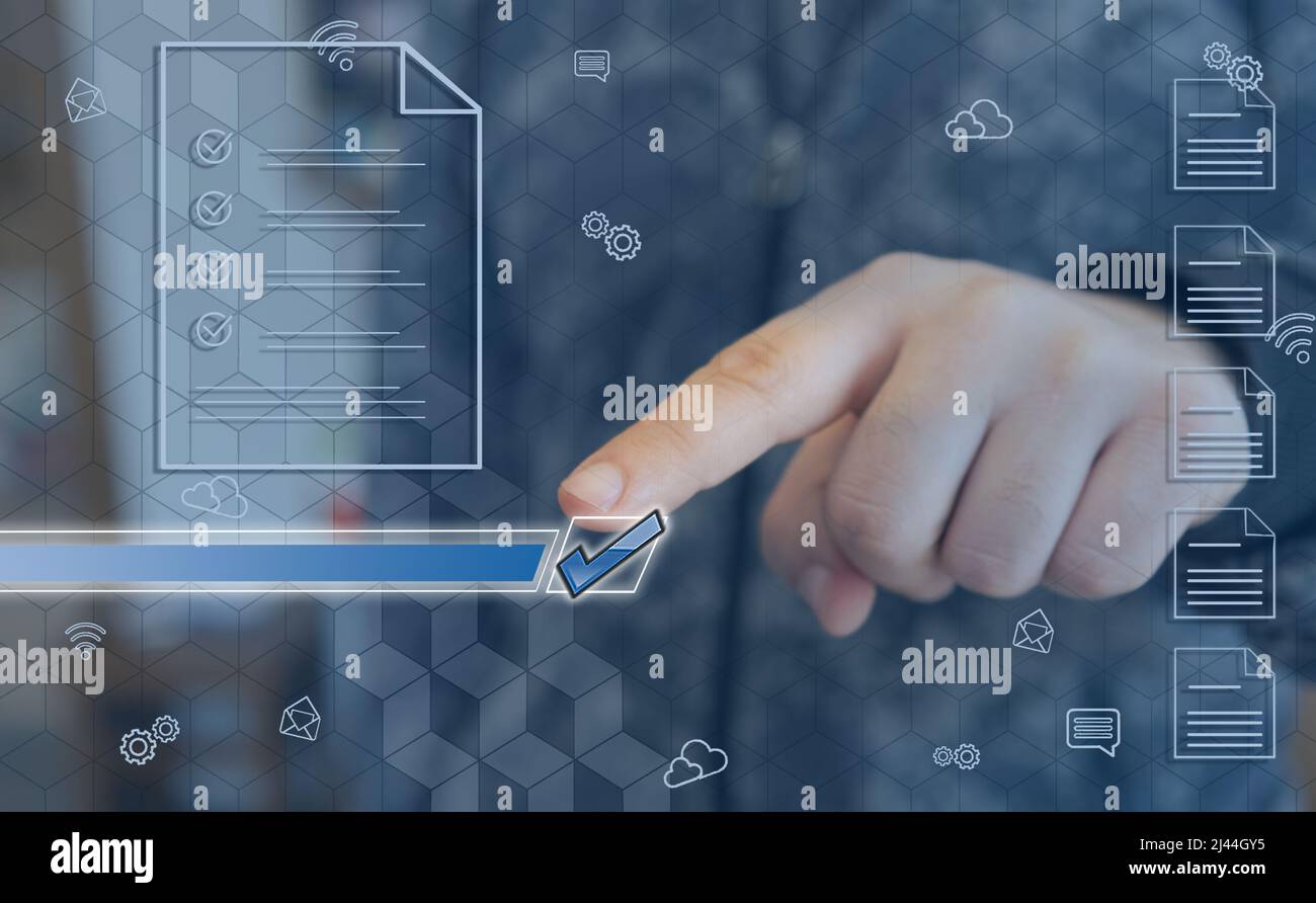 Gestione dei documenti, database e documentazione online, archiviazione di file digitali, software, registrazione, tecnologia di database, accesso ai file Foto Stock