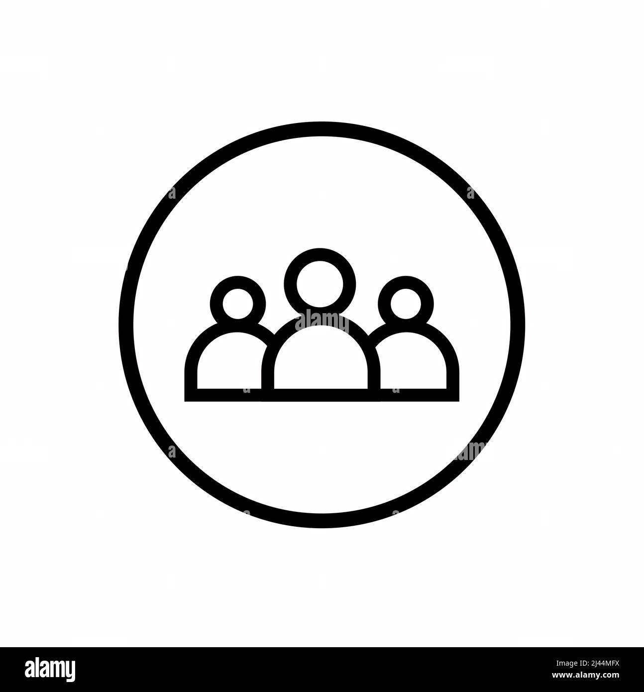 Icona di contorno del gruppo di persone. Segno di stile lineare per concetto mobile e web design. Icona vettore linea semplice avatar per tre utenti. Illustrazione Vettoriale