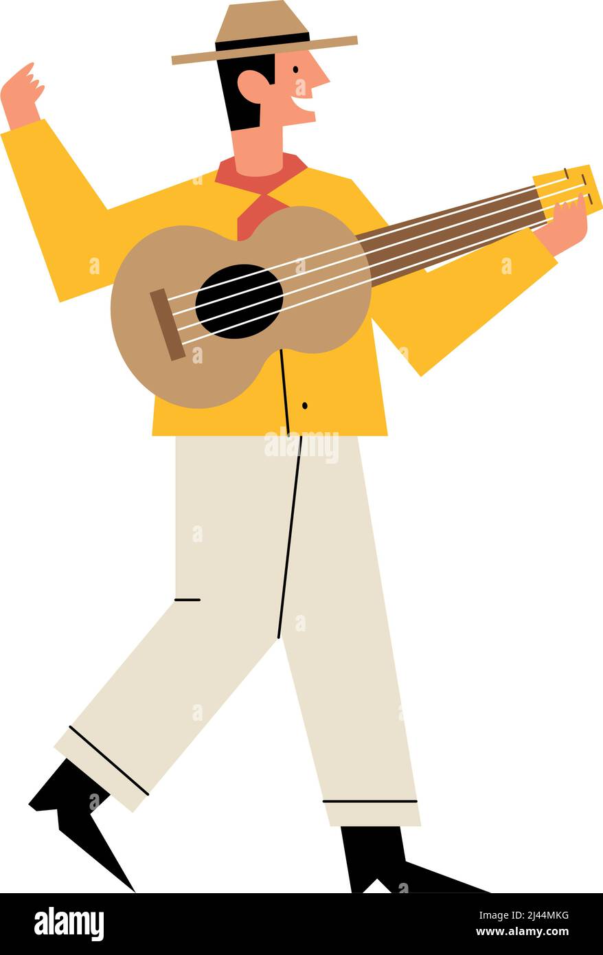 contadino che suona il personaggio di un musicista di chitarra Illustrazione Vettoriale