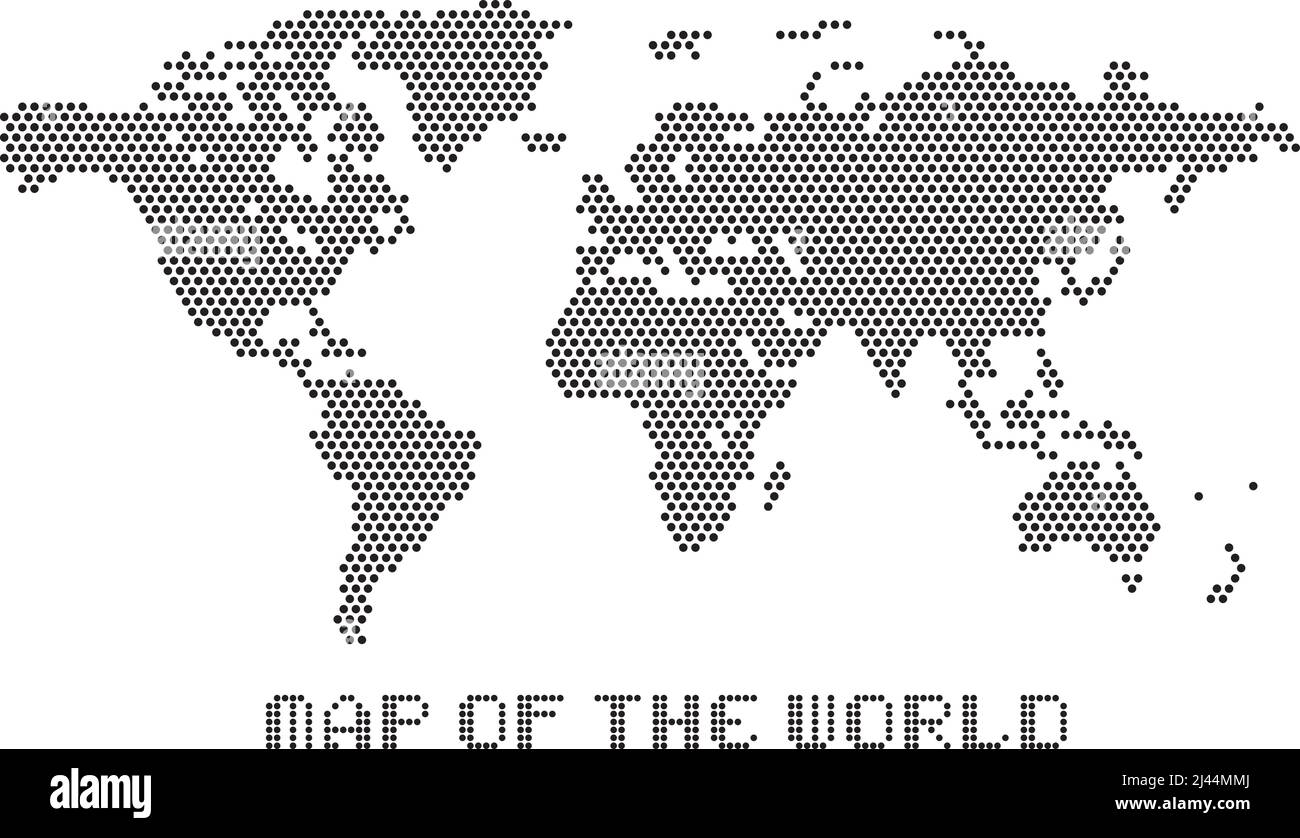 Mappa del mondo di punti, alfabeto inglese a lettere maiuscole e LED, illustrazione vettoriale Illustrazione Vettoriale
