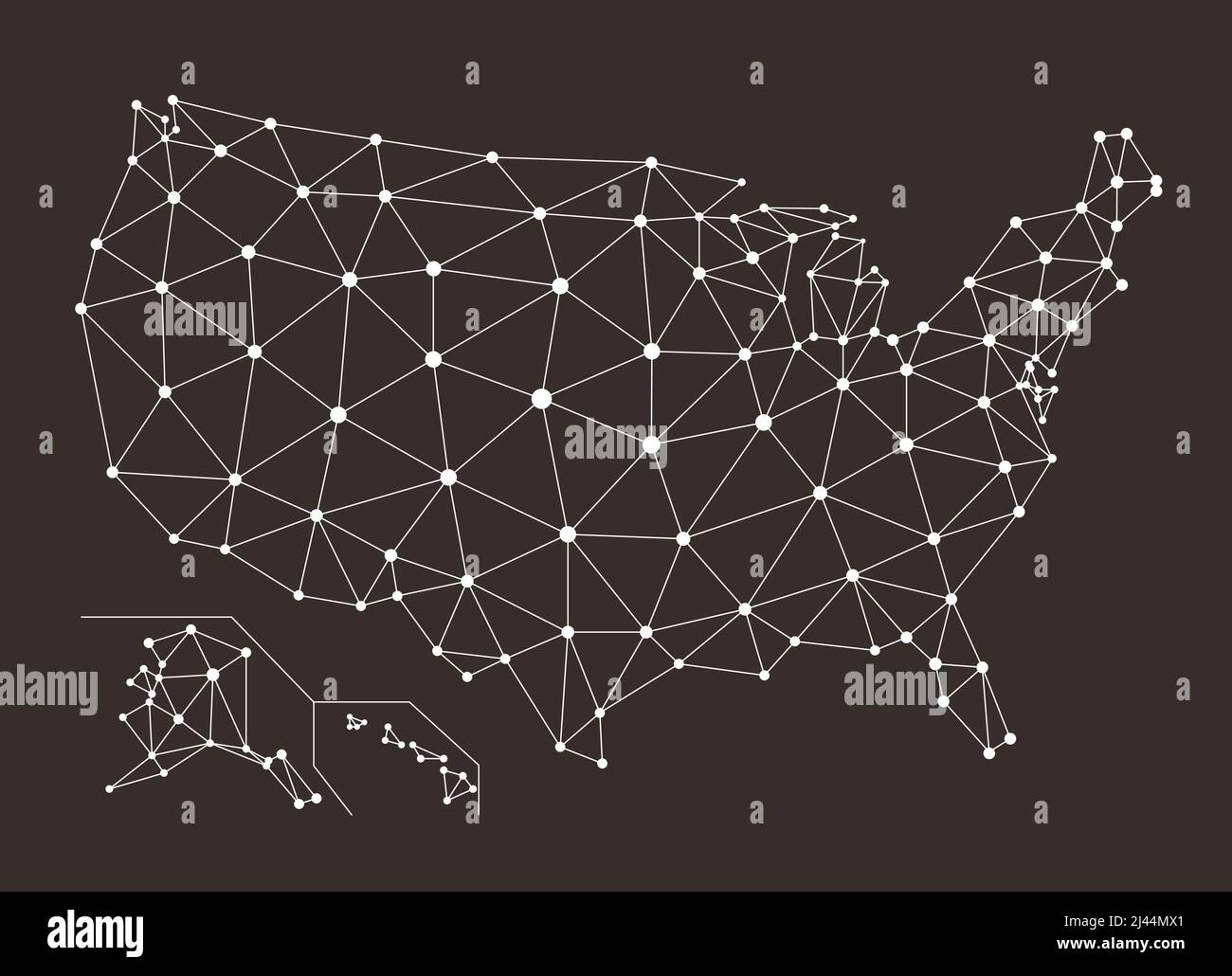 Astratto telecomunicazioni USA mappa con cerchi, linee e griglie, mappa di America rete internet mesh. Background delle comunicazioni sociali. Vettore illus Illustrazione Vettoriale