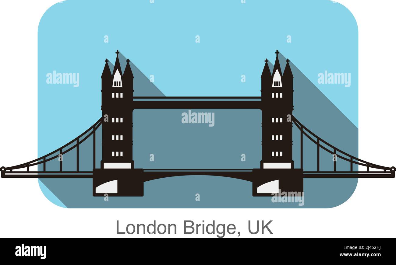 London Bridge, famoso punto di riferimento, design a icone piatte, famoso punto panoramico Illustrazione Vettoriale