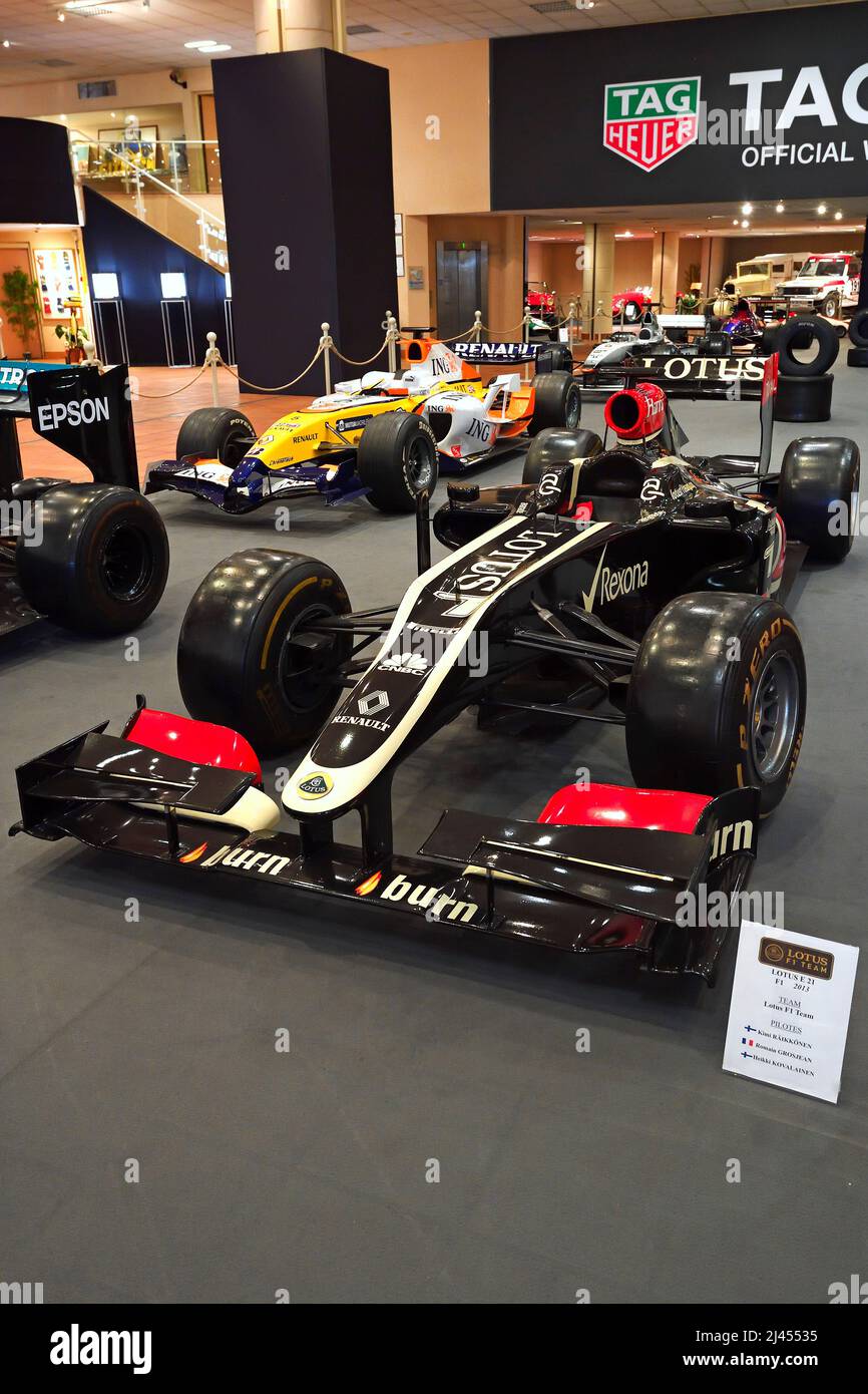 Lotus e 21, Formel 1 2013, Fahrer Kimi Kaikkönen, Roman Grosjean, Heikki Kovalainen, Autosammlung von Fürst Rainier III, Monaco, Monaco Ville, Monac Foto Stock