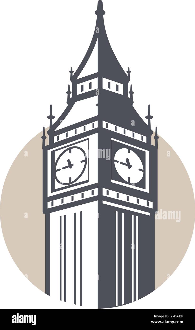 Big Ben, Londra, famoso punto di riferimento piatta design icona Illustrazione Vettoriale