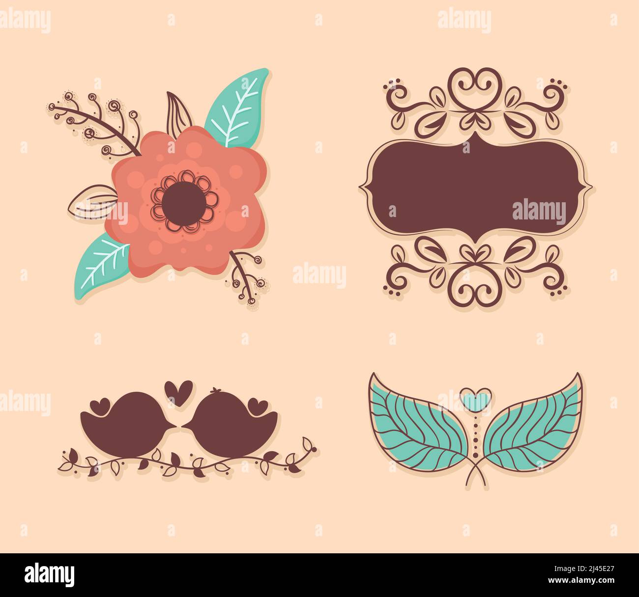 set di cornici per matrimoni con decorazione Illustrazione Vettoriale