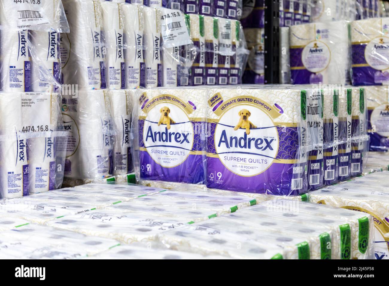 Pallet di carta igienica Andrex Foto Stock