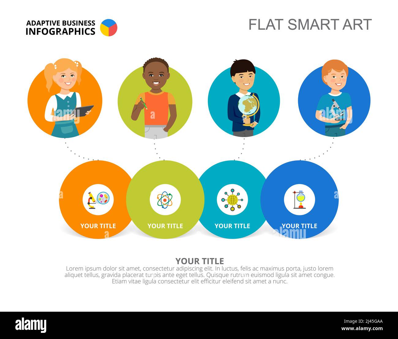 Schema delle opzioni. Diagramma di flusso, grafico, layout. Concetto creativo per infografica, presentazione. Può essere utilizzato per argomenti come la scuola, l'istruzione, la scienza. Illustrazione Vettoriale