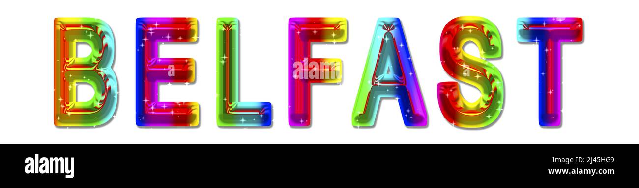 Lettere colorate con il nome della città DI BELFAST Foto Stock