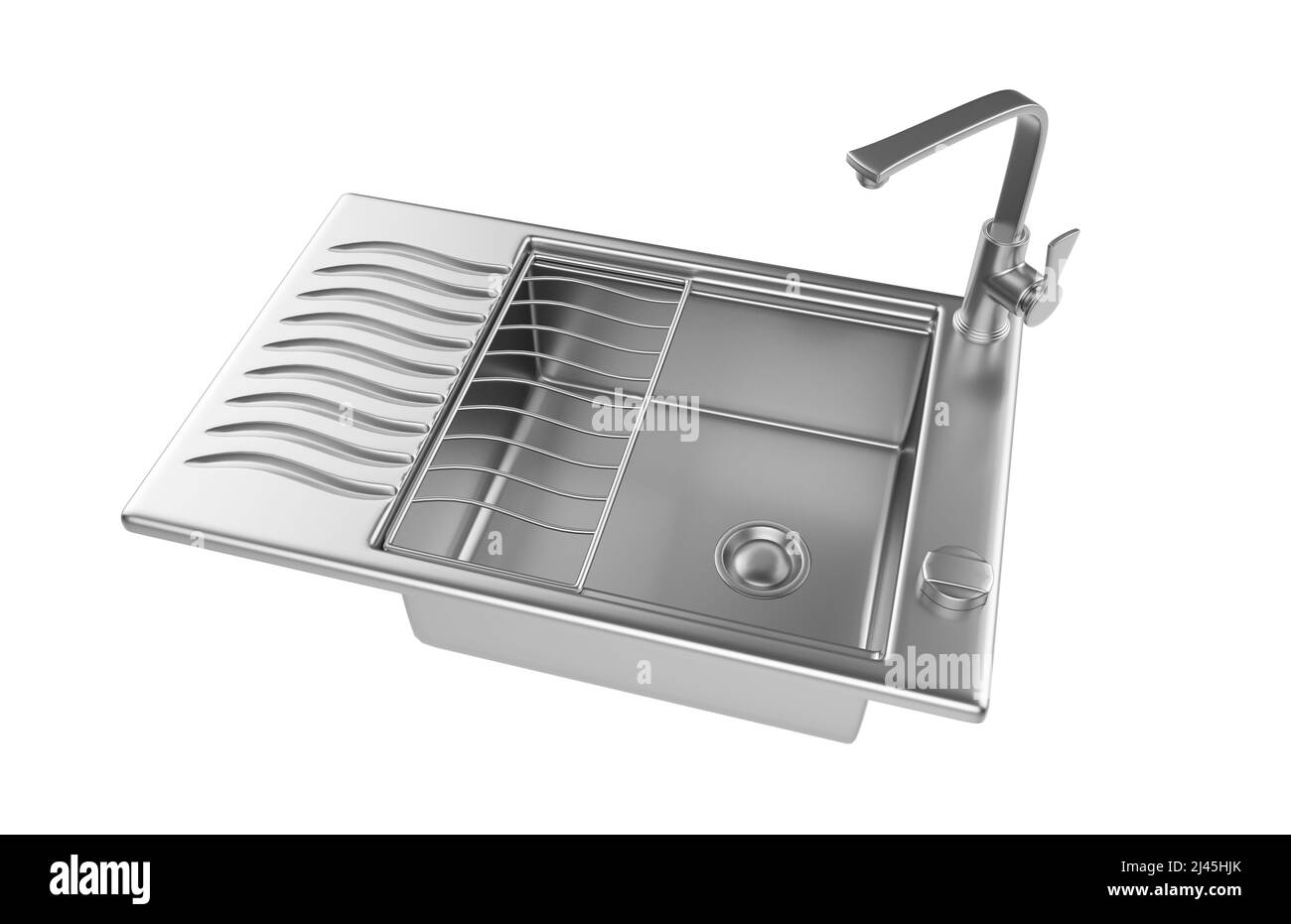 Lavandino da cucina isolato su sfondo bianco, 3D rendering. Foto Stock
