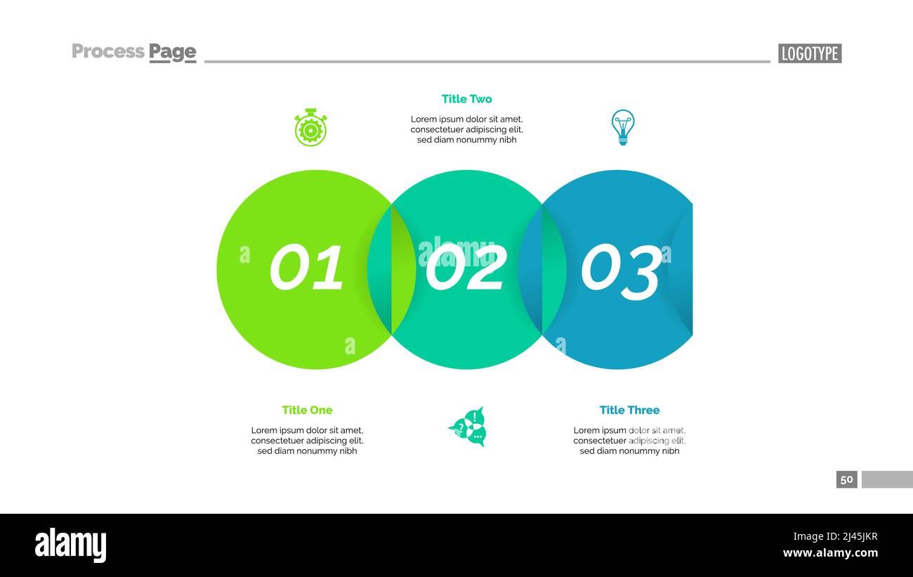 Diagramma Venn a tre elementi. Diagramma a fasi, diagramma di processo, diapositiva. Concetto creativo per infografica, presentazione, progetto, report. Può essere utilizzato per Illustrazione Vettoriale