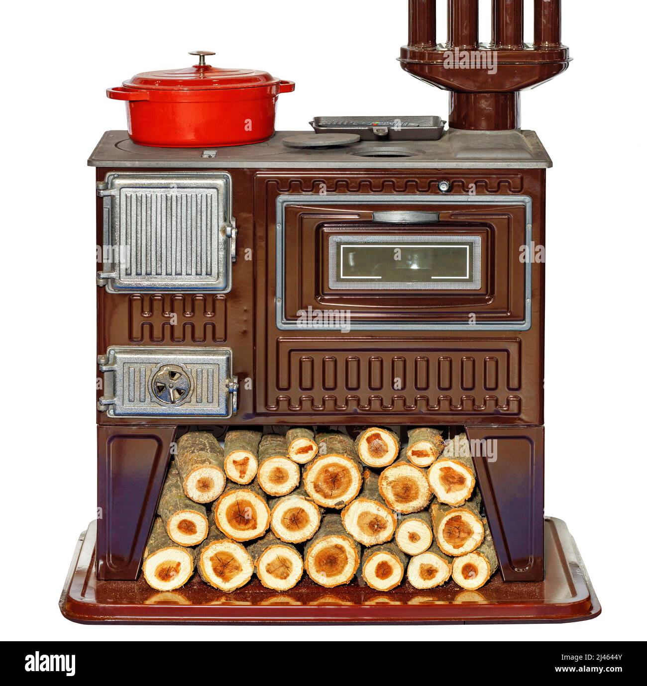 Cucina a forno a legna con forno con funzionalità che soddisfa tutte le esigenze di un elemento di un mobile set in termini estetici. Foto Stock