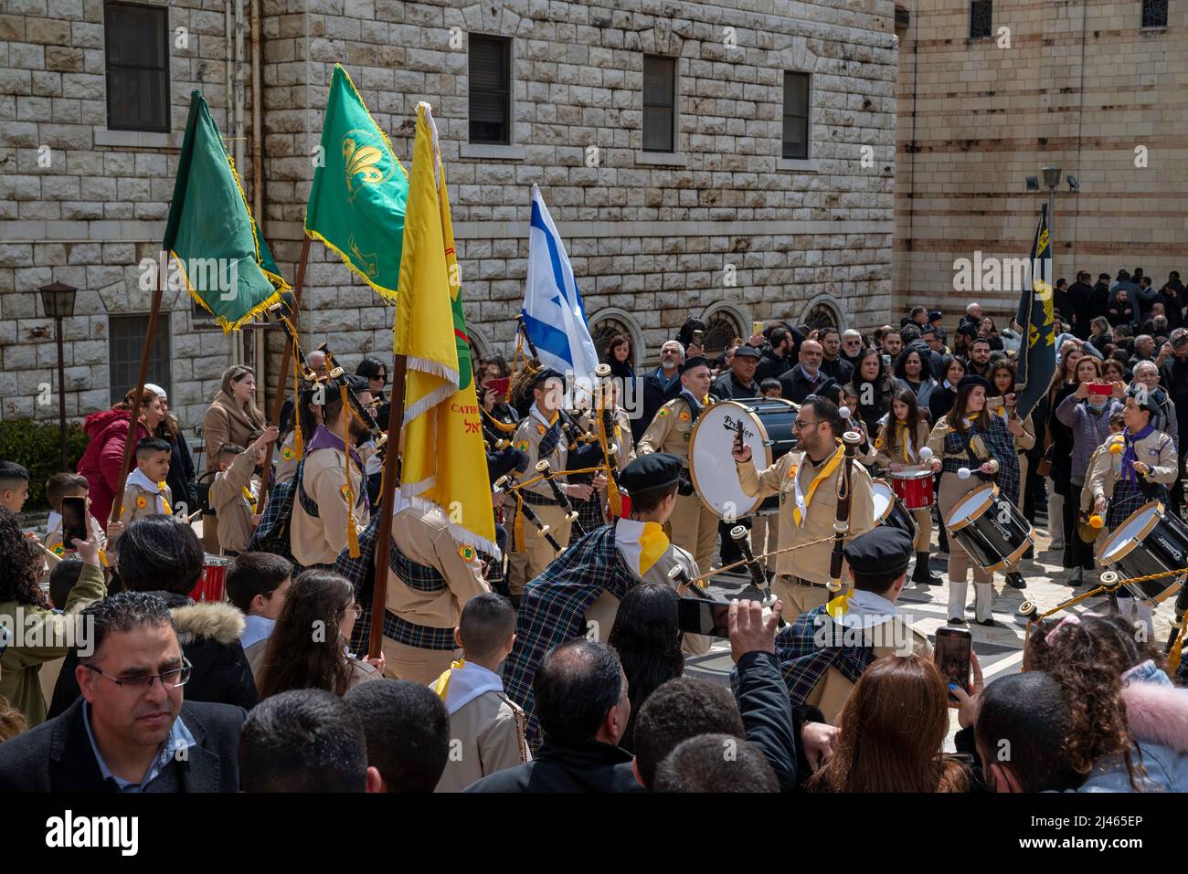 Processione del giorno dell'Annunciazione presso la chiesa greco-ortodossa di Annunciazione a Nazareth, Israele Foto Stock