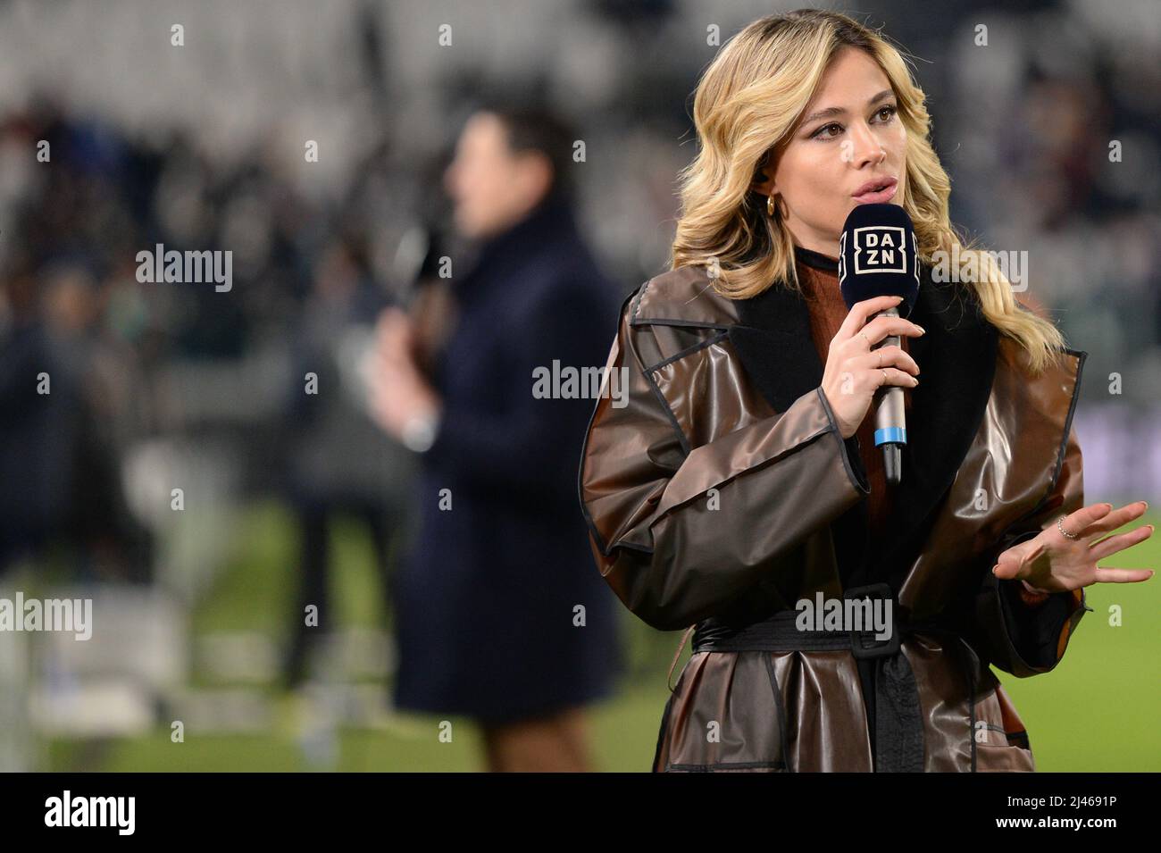 Giornalista televisivo italiano di DAZN Diletta Leotta durante la serie A Football match tra Juventus FC e SSC Napoli, presso lo Stadio Allianz, il 6 gennaio 20 Foto Stock