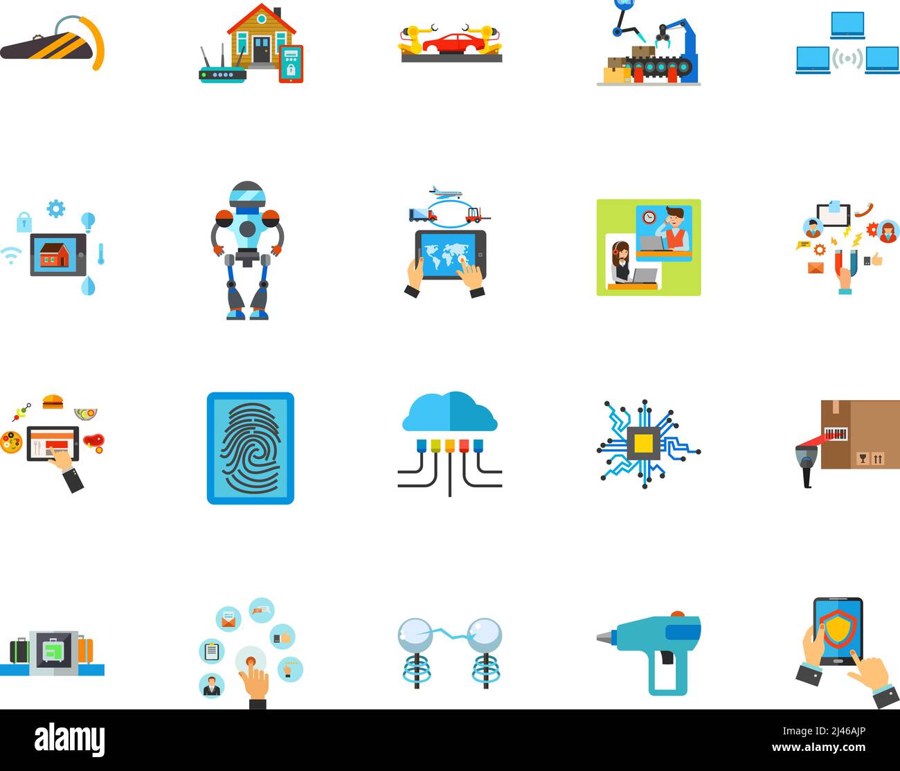 Set di icone per la tecnologia innovativa. Può essere utilizzato per argomenti quali dispositivi, applicazioni, logistica, cibernetica Illustrazione Vettoriale