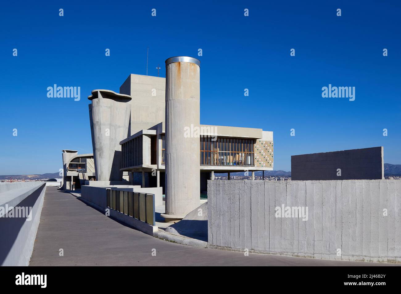 Cité radieuse, Unite d' abitazione, terrazza sul tetto (Le Corbusier, 1952), Marsiglia, Francia Foto Stock