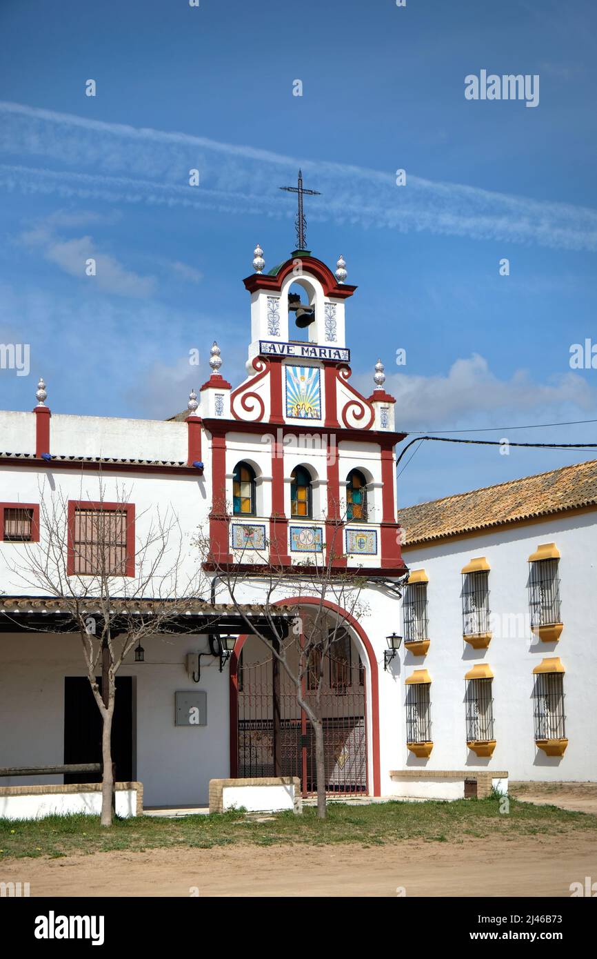 Fratellanza - hermandades - casa nel pilgimage la città di El Rocio, Andalcucia, Spagna Foto Stock