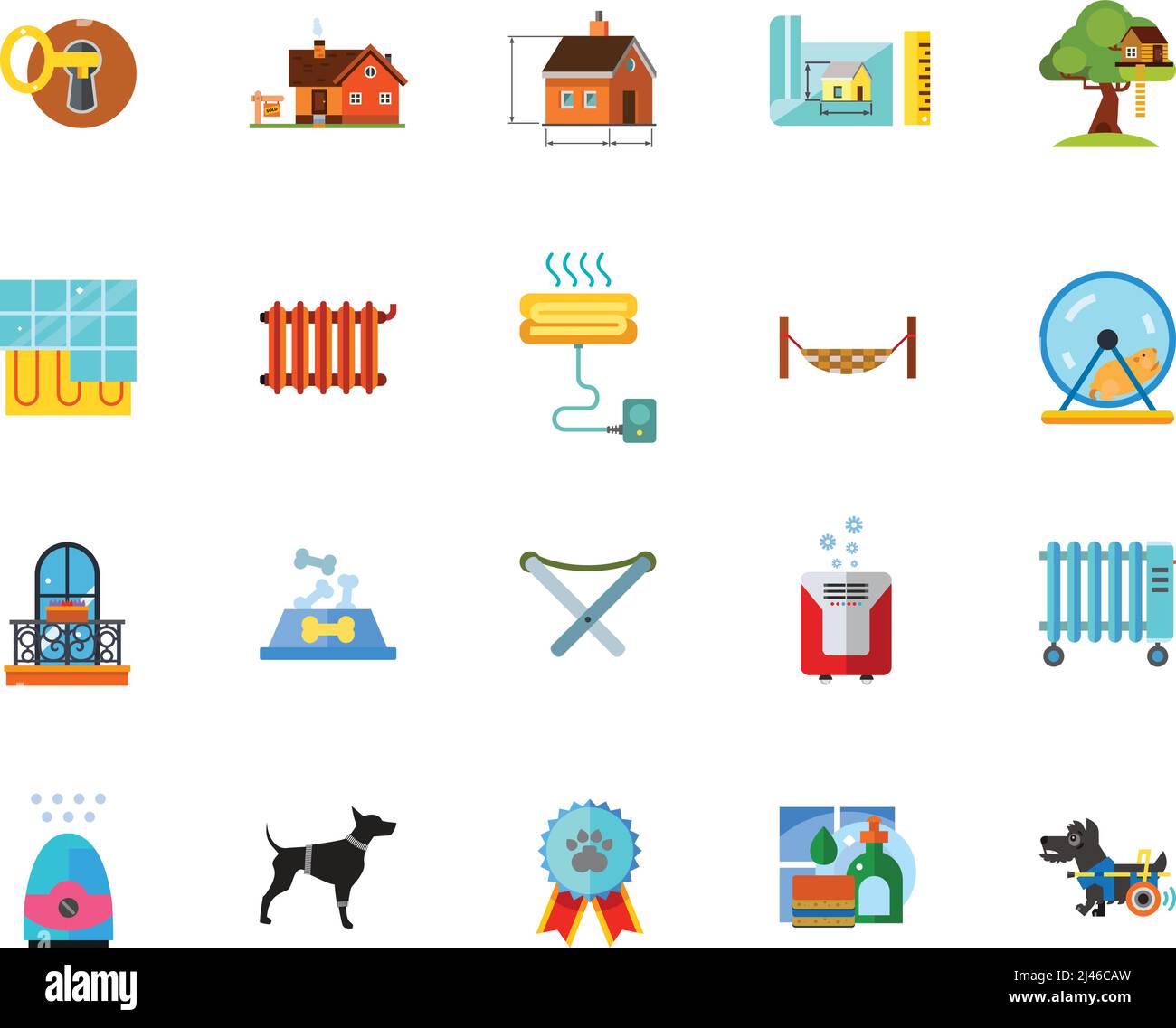 Set di icone per la manutenzione a casa. Può essere utilizzato per argomenti come architettura, edilizia, riscaldamento, animali domestici Illustrazione Vettoriale