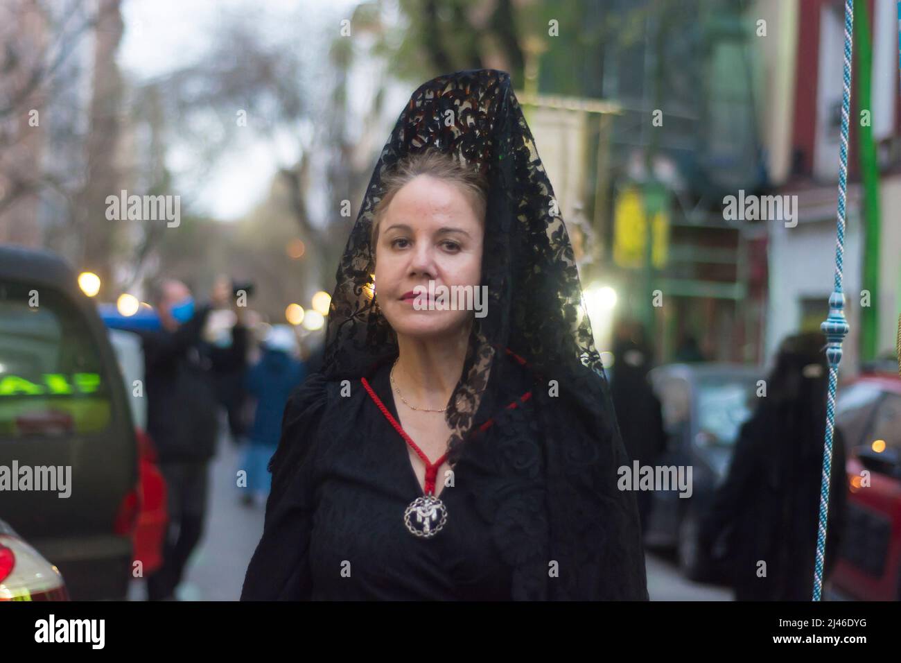 La Confraternita penitenziale del Santísimo Cristo del Camino e della María Madre de las Delicias è stata l'unica processione con il suo Cristo del Camino, che ha sede nella parrocchia di Nuestra Señora de las Delicias (accanto alla metropolitana Delicias) Paseo de las Delicias, via Cáceres, Via Batalla del Salado, zona 1 Caserme della Guardia civile (dove si trova la stazione di penitenza), via Batalla del Salado, Ferrovia e parrocchia Nuestra Señora de las Delicias organizzata da: Fratellanza penitenziale del Santo Cristo della Via e Maria Madre delle delizie. (Foto di Alberto Sibaja/Pacific Press) Foto Stock
