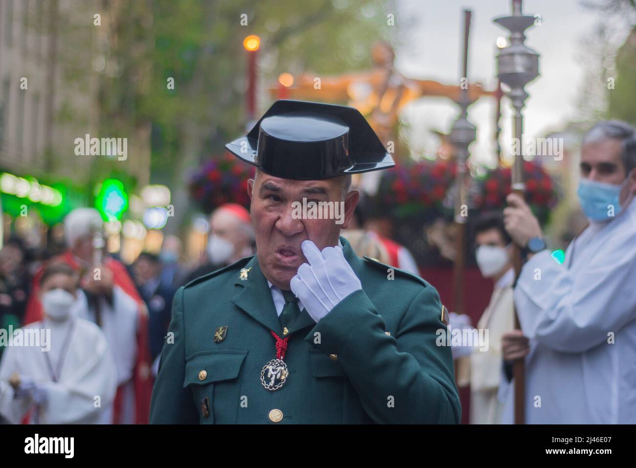 La Confraternita penitenziale del Santísimo Cristo del Camino e della María Madre de las Delicias è stata l'unica processione con il suo Cristo del Camino, che ha sede nella parrocchia di Nuestra Señora de las Delicias (accanto alla metropolitana Delicias) Paseo de las Delicias, via Cáceres, Via Batalla del Salado, zona 1 Caserme della Guardia civile (dove si trova la stazione di penitenza), via Batalla del Salado, Ferrovia e parrocchia Nuestra Señora de las Delicias organizzata da: Fratellanza penitenziale del Santo Cristo della Via e Maria Madre delle delizie. (Foto di Alberto Sibaja/Pacific Press) Foto Stock