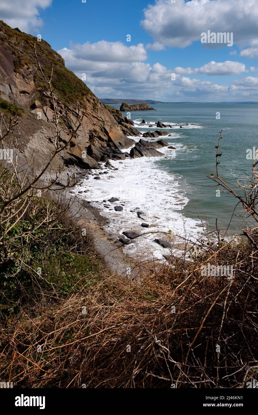 Linea costiera del Pembrokeshire tra Tenby e Saundersfoot Foto Stock