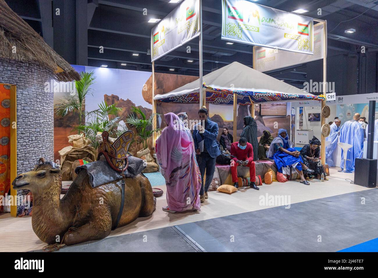 Milano, Italia - aprile 12 2022 - Fiera Internazionale del turismo IBIT - Stand mauritania Foto Stock