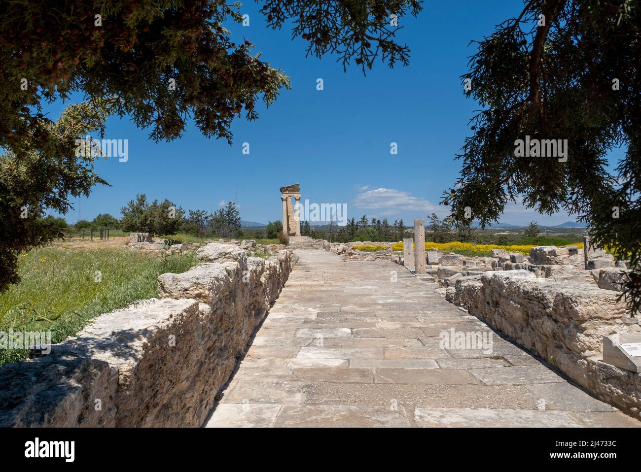 Tempio di Apollo parzialmente restaurato Santuario di Apollon Hylates a Kourion Archaeological Site, Episkopi, Repubblica di Cipro Foto Stock