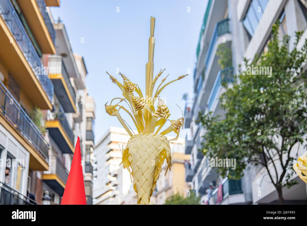 Palma made in Elche, Spagna, per i Nazareni e penitenti nella Domenica delle Palme durante la settimana Santa nella processione la Borriquita Foto Stock